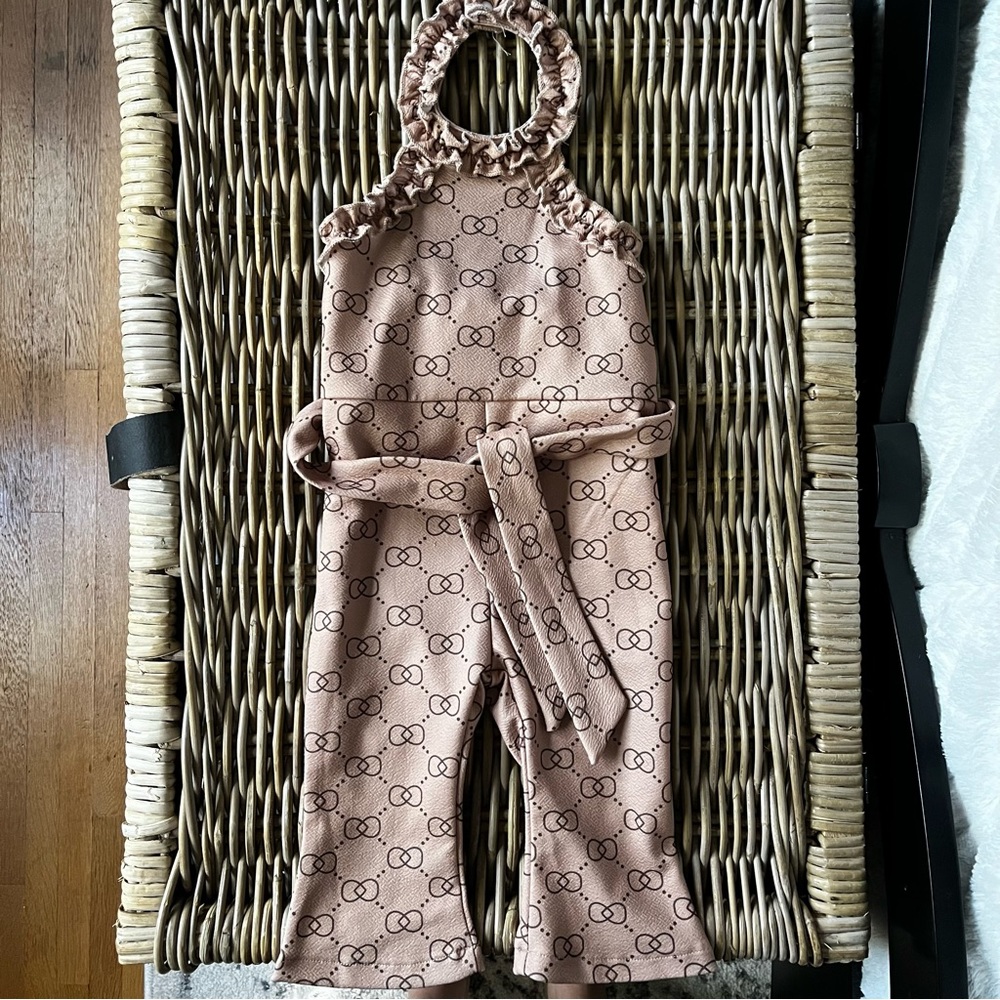 Toddler Girl 9-12M Halter Flare Bottom Chain Pattern Sleeveless Jumpsuit